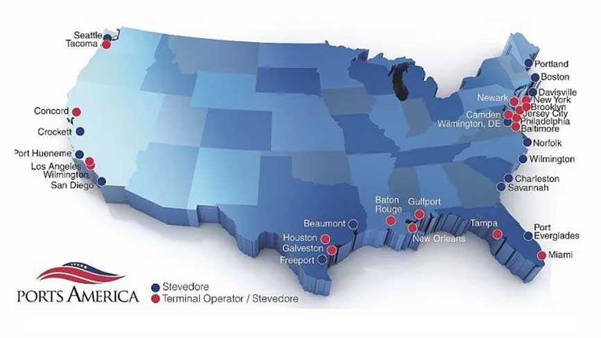 Bản đồ các cảng biển tại Mỹ